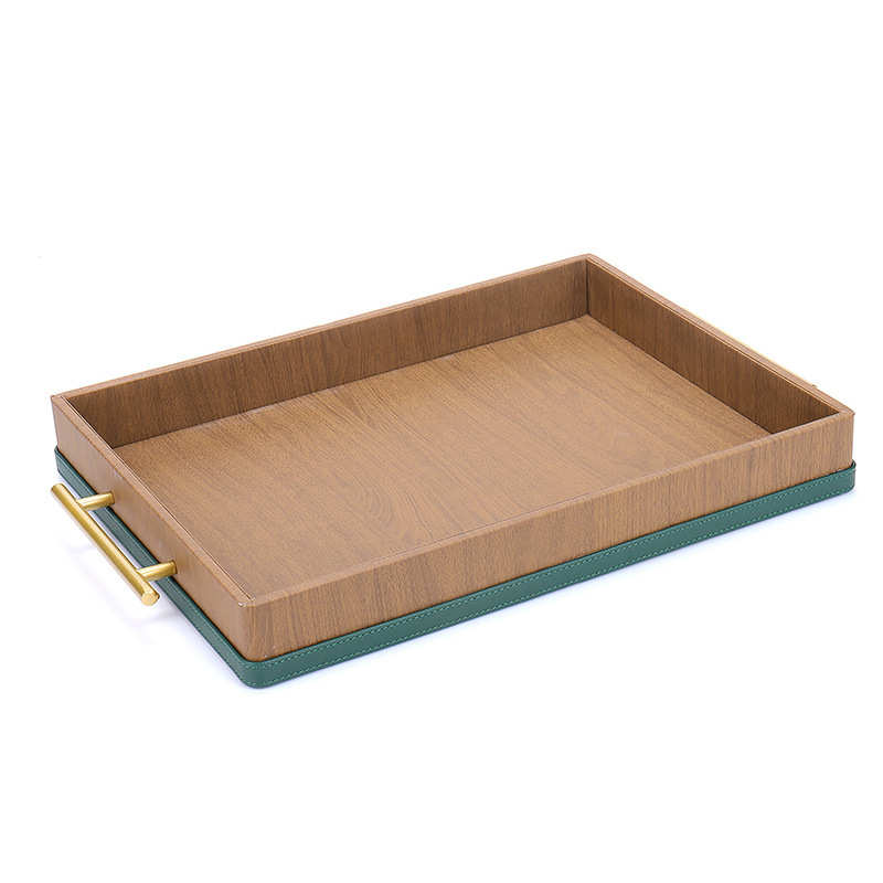 木纹撞色酒店客房套装PU皮垃圾桶托盘茶叶纸巾盒酒店用品工厂定制