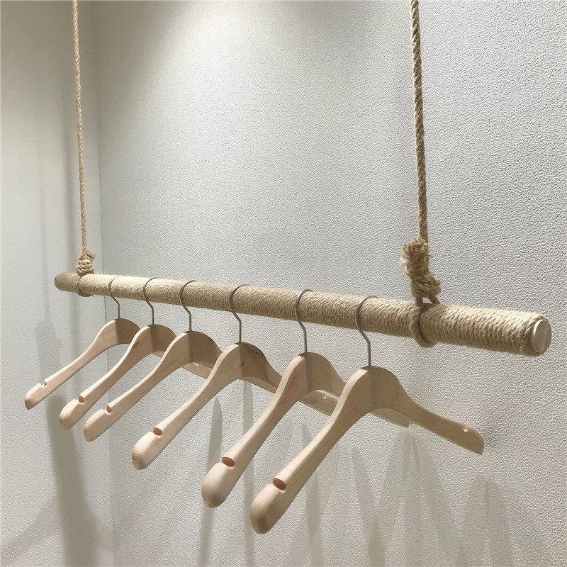 服装店展示架墙上婚纱架吊顶悬挂女装店麻绳挂衣吊杆橱窗木棍吊架