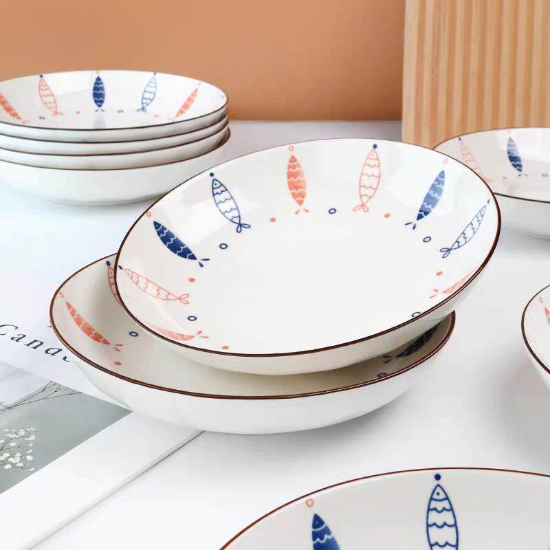 盘子盘子餐具碗碟套装家用陶瓷深盘凉菜圆盘餐盘釉下彩餐具,餐饮具,盘,淘宝优惠券,粉丝福利购,淘宝优惠卷