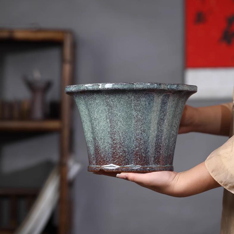 紫砂花盆陶瓷盆景盆桌面手工盆栽兰花盆海鼠釉均釉花釉兰盆斗笠盆