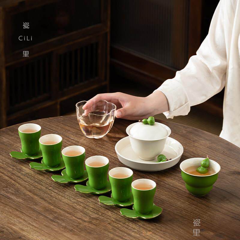 葫芦陶瓷盖碗套装草木灰家用高档功夫茶具现代泡茶碗茶杯茶具套组