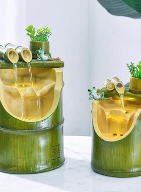 现代简约竹子办公室内招财风水轮客厅创意假山流水喷泉加湿器摆件