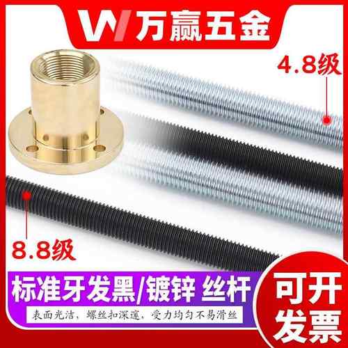 镀锌标准牙丝杆全螺纹牙条螺杆螺母M8 10 12 14 16 18 20 22M24