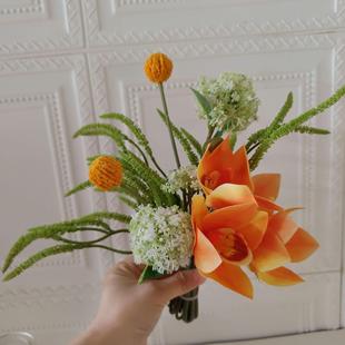 洽谈橙黄休息室摆桌花售楼处仿真花束样板间m302摆件台商 餐桌务