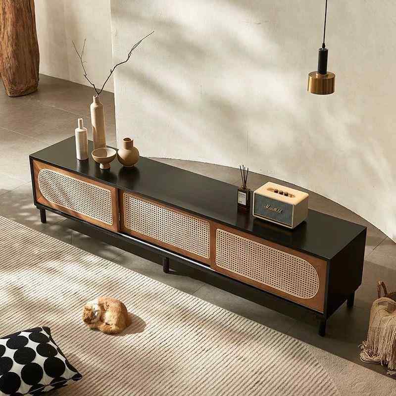 G复古诧寂藤编AJJ实木视柜简约小厅户电型收纳客中古民宿酒Y店储