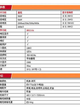胜利DM3218A便携式数字钳形表 直流20~200MA(表笔测量)钳型万用表