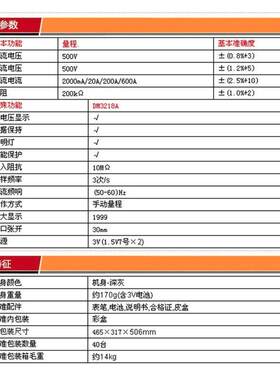 胜利DM3218A便携式数字钳形表 直流20~200MA(表笔测量)钳型万用表