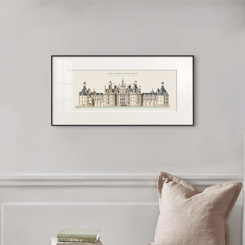 城堡 现代轻奢复古客厅沙发背景墙装饰画书房壁画走廊建筑挂画图片