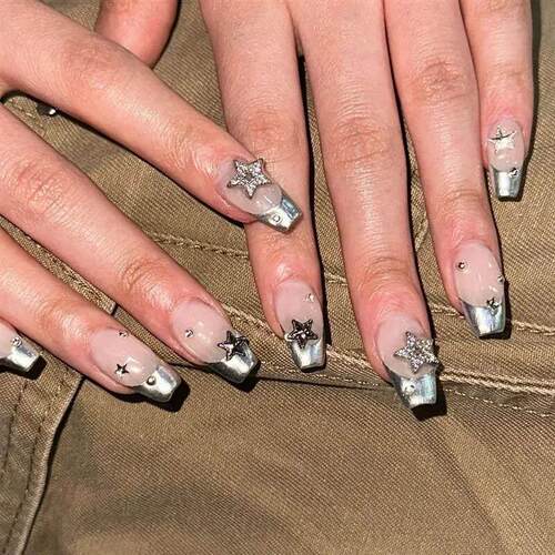 24pcs sweet cool y2k style ballet false nails with glue acry
