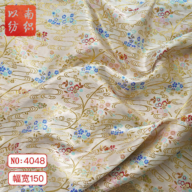 新款国风汉服织金挺括连衣裙秋冬提花面料宫廷风古着时装色织布料