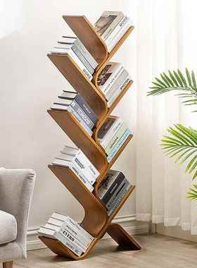 书架落地置物架书房办公室简易收纳客厅多层学生书柜桌上树形书架