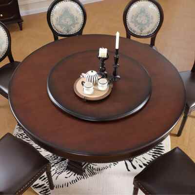 美式乡村全户实木餐桌小型餐椅合家用组客2401#圆厅中古风大圆桌