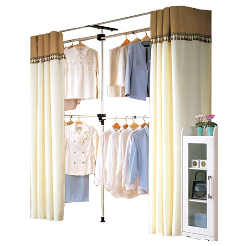 4I顶天立地置衣架简易衣帽间组合衣柜卧室伸缩挂衣架家用组装置物