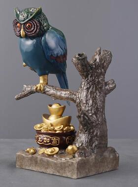 金鹰摆件铜猫头鹰彩铜工艺品家居客厅装饰品店铺开业桌面全铜摆饰