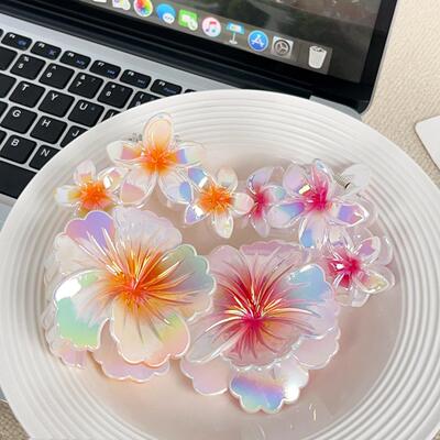 跨境鸡蛋花抓夹大号级感渐变花朵发夹后脑勺盘发马尾鲨鱼夹头饰