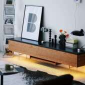 北欧实木物视柜小户型复客厅不锈钢悬空收纳电02边柜民宿古储视听