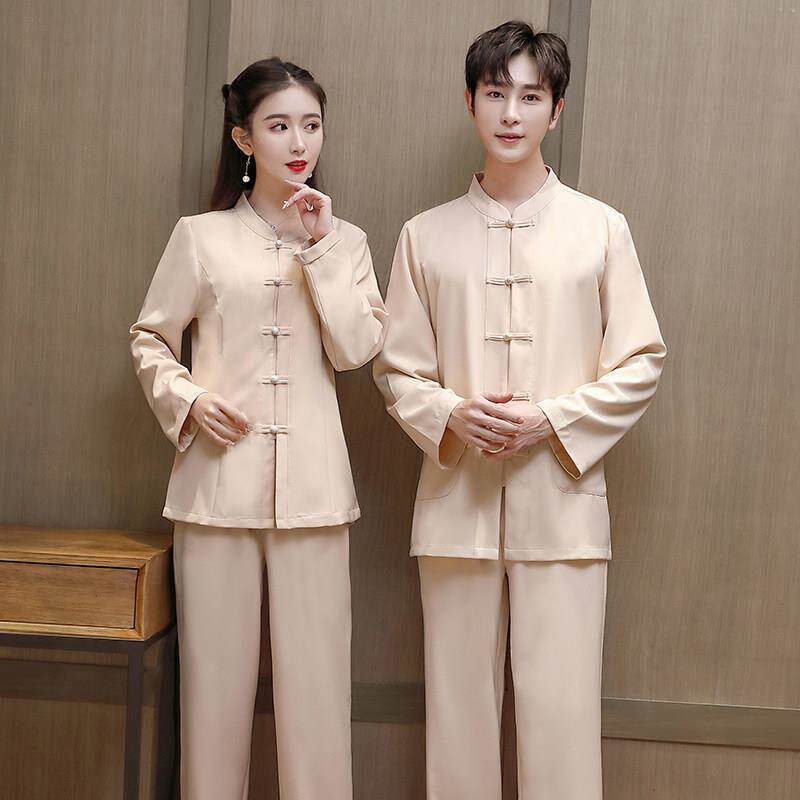 养生俱乐部中医按摩店中国风男女工作服覆古唐装秋冬长袖西装定制