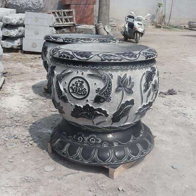 石缸青石仿古鱼缸花盆室内别墅庭院水缸养鱼种花户外门海大缸石雕