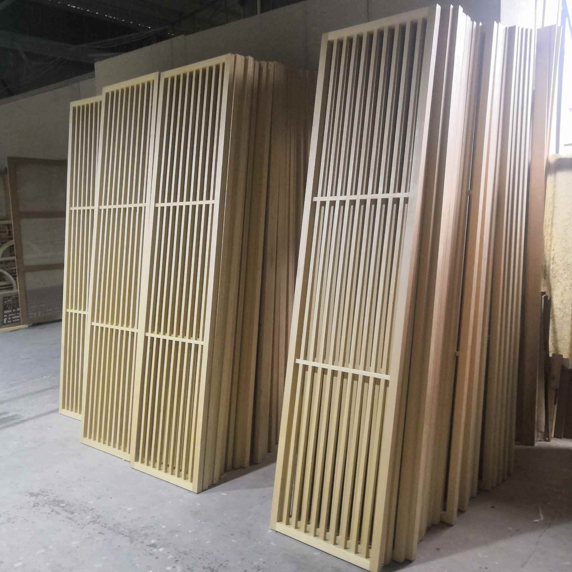 新中式彷古门窗实木花格屏风隔断背景简约卧室玄关镂空格栅移动门