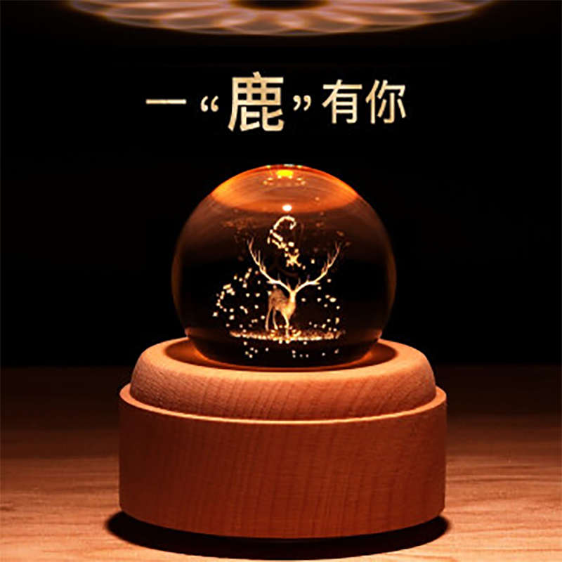 麋鹿水晶球音乐盒旋转木马星空麋鹿彩灯款 旋转木马音乐盒