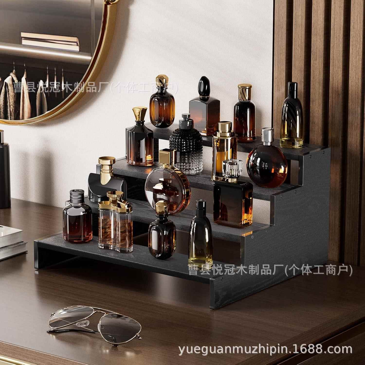 现货木架制香水梯式香水木制香水收纳木制化妆品展示架轻奢架阶香