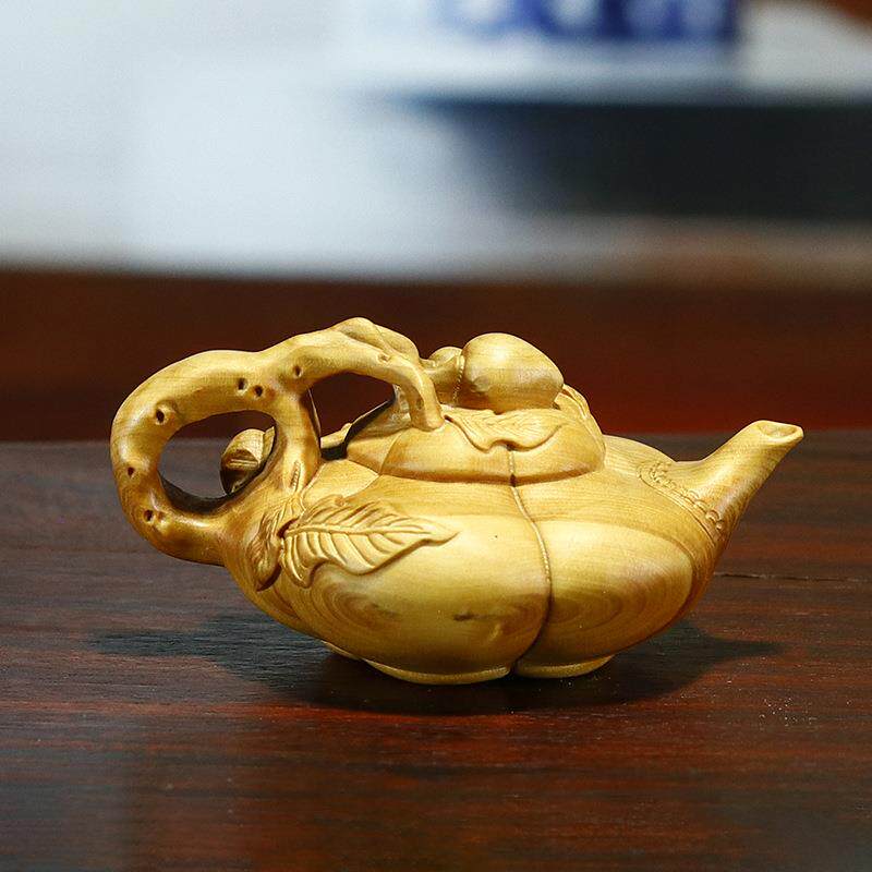 黄杨木雕手把件把玩摆件茶宠家居木质工艺品植物南瓜壶长寿壶