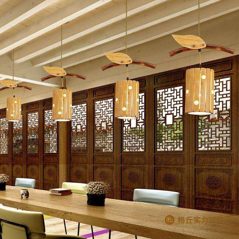 日式竹艺创意灯具 东南亚复古韩式木质客厅灯餐厅灯茶楼竹灯吊灯