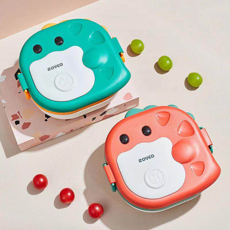 日康恐龙不锈钢副食品碗可注水保温碗餐具套组婴幼儿吃饭带盖子吸