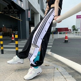 Adidas阿迪达斯三叶草男女侧开排扣直筒运动休闲裤阔腿长裤GN2807