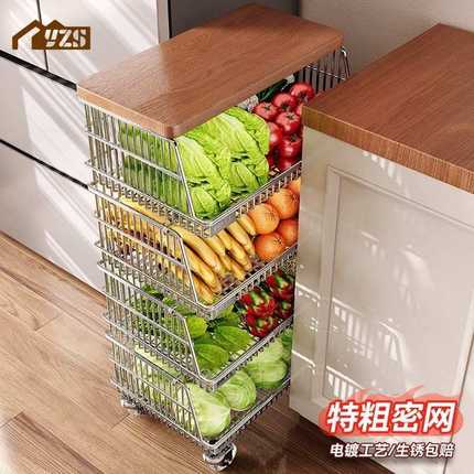 中古风厨房置物架多功能果蔬菜篮零食小推车多层抽拉式可移动收纳