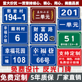 定制反光门牌小区单元数字标牌楼栋号码牌贴家用铝板标识牌防水入户门，门牌号高级感单元楼不锈钢金属订制