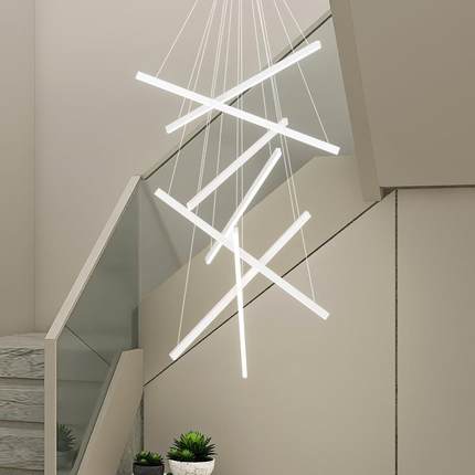 楼梯吊灯现代简约复式楼别墅客厅主灯极简白色loft挑高公寓线条灯