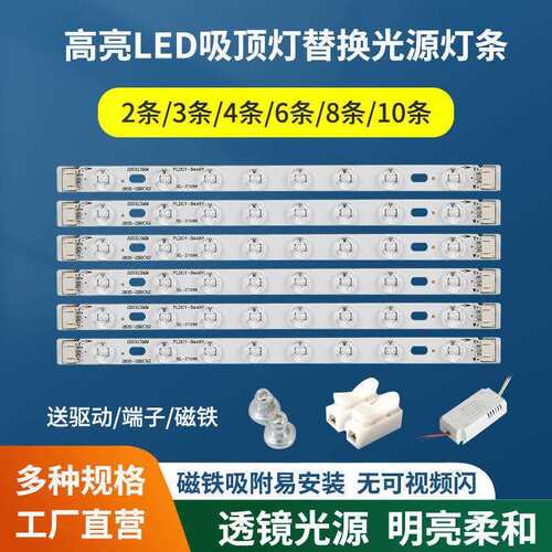 led长条形吸顶灯灯芯替换灯条灯管贴片光源磁吸三色变光超亮护眼