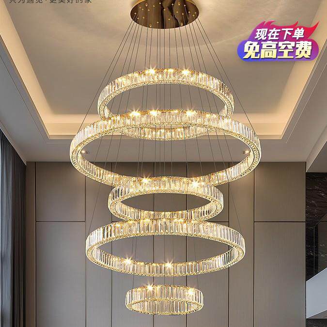 别墅复式楼大吊灯客厅灯挑空楼梯轻奢水晶楼中楼灯广东中山包安装