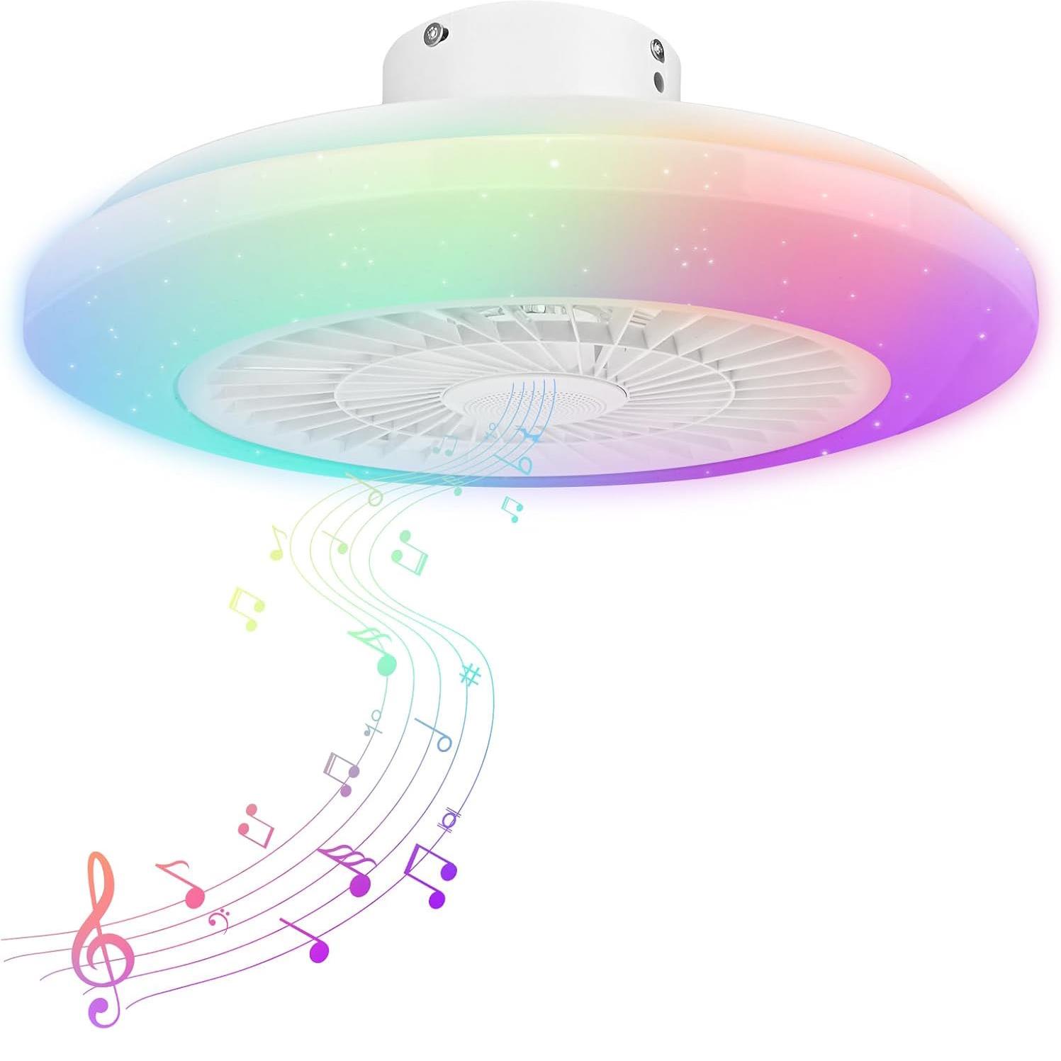 星点RGB七彩卧室风扇灯家用餐厅LED吸顶灯智能蓝牙音乐隐形风扇
