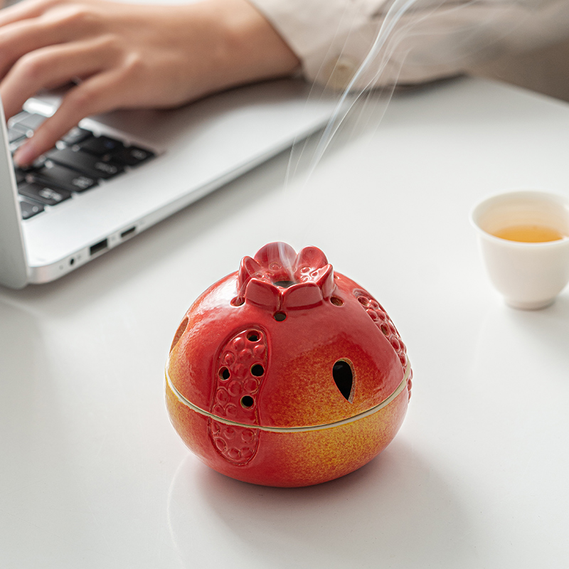 【石榴】多子多福创意陶瓷盘香炉艾柱点香炉家用室内消毒烧艾草炉