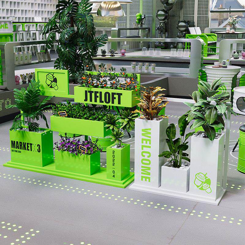 铁艺花架网红奶茶店咖啡厅隔断围栏工业风冷饮柠檬茶外摆花箱组合
