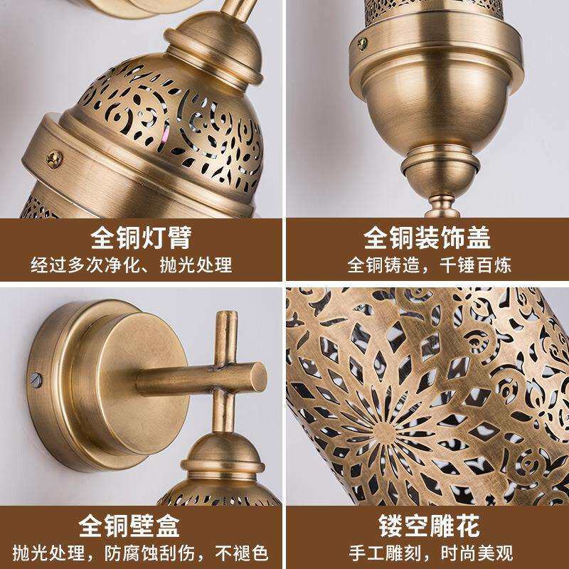 全铜壁灯咖啡厅餐厅教堂酒店东南亚镂空铜艺风商用led灯室内