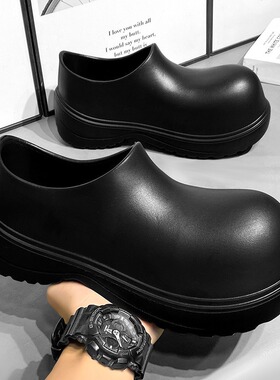 拖鞋男时尚德比鞋小众皮鞋EV防水厨师劳保鞋大头鞋情侣包头拖鞋