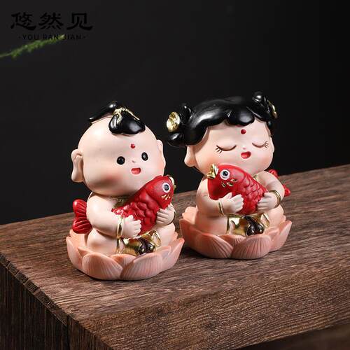 新创式意神话人物卡通可爱儿R4B2B0童家中居装饰品喜庆祝树脂桌福