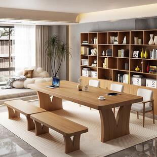 客厅实木大板长桌创意书桌家用办公桌工作台阅读学习写字桌子原木