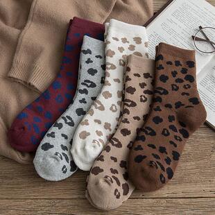 Spotted Leopard Print Women Socks Cotton Terry Tube Thickene