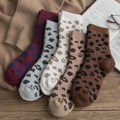Spotted Leopard Print Women Socks Cotton Terry Tube Thickene