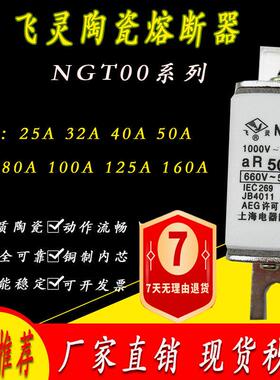 飞灵 陶瓷熔断器NGTOO熔芯NGT00保险丝管25A 32A 40A 50A 63A 80A