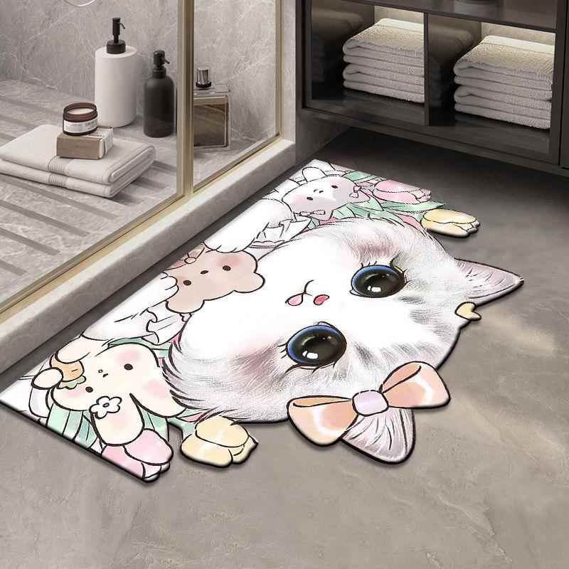 蝴蝶结猫咪浴室地垫矽藻泥吸水速干 干软垫子厕所防滑垫家用进门
