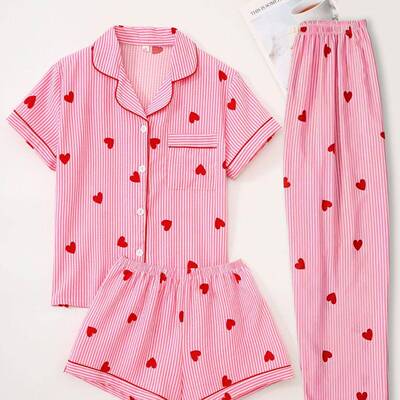 Valentine Day Women Pajama Set Comfortable Elastic Striped