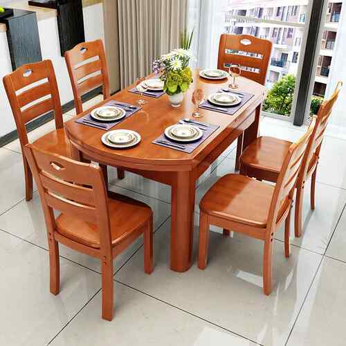 实木餐桌椅合现代简组约小伸缩折叠圆形餐桌AL--005具饭桌户型家