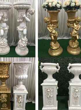 欧式天使罗马柱玫瑰盆复古玻璃钢花盆柱子婚庆道具舞台路引迎宾区