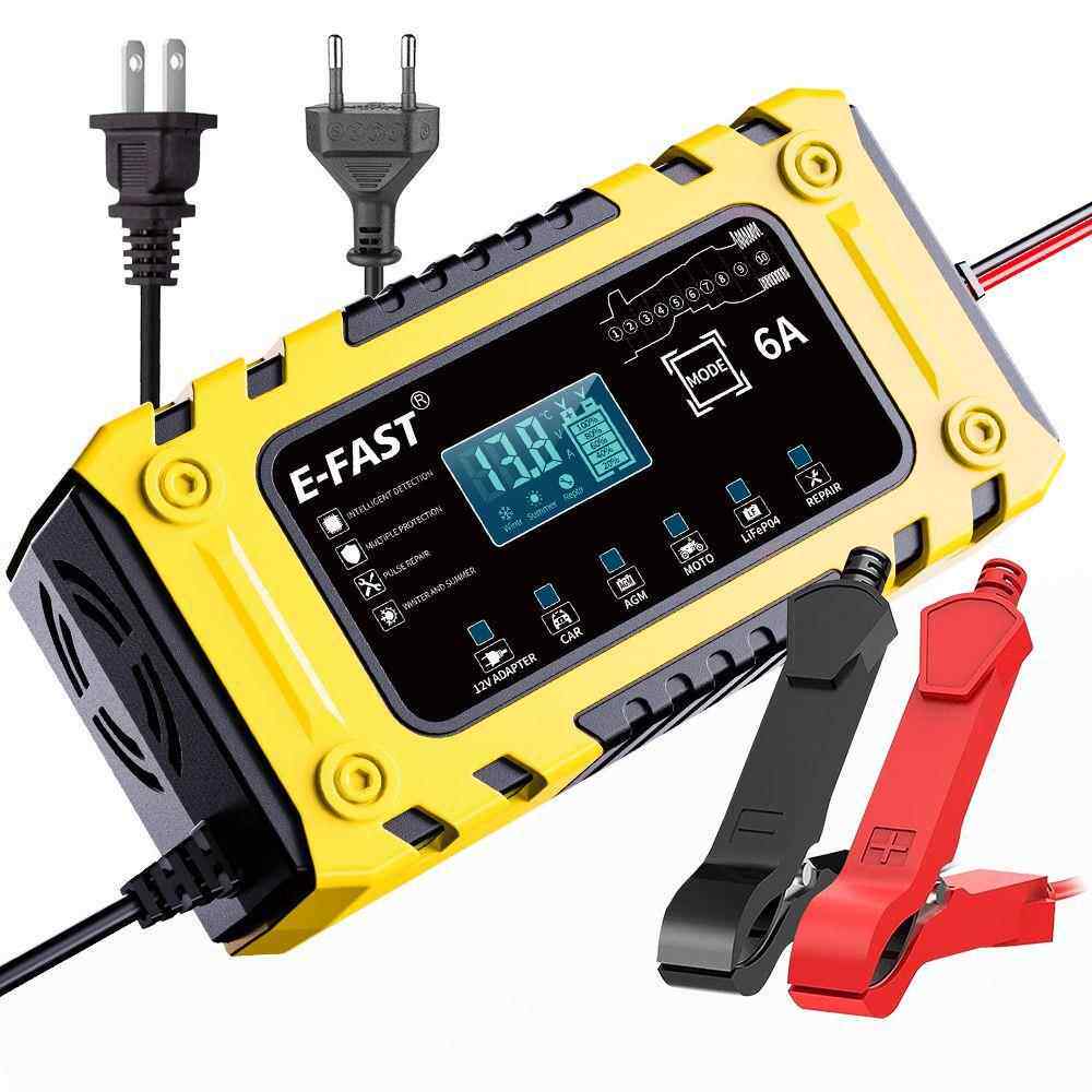 跨境12V6A铅酸铁锂电瓶充电10段式智能带电源模式充电器