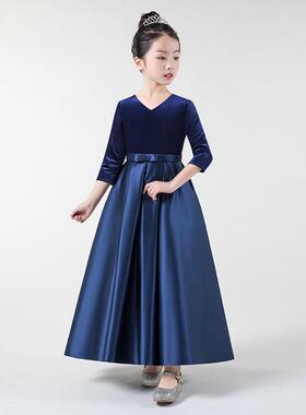 正品小学公生黑色长袖冬女晚礼服钢琴演出服主裙童小提琴演奏秋乐